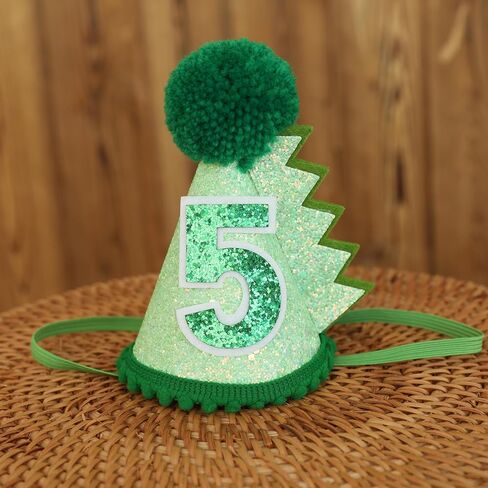 قبعة عيد ميلاد الديناصورات باللون الأخضر لعمر 5 سنوات، ديكورات قبعة عيد الميلاد للأطفال البنات والأولاد، مصنوعة يدويًا، قبعة طبيعية لحفلات أعياد الميلاد الأولى in Kuwait