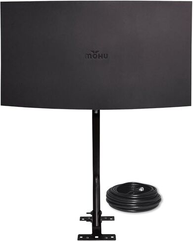هوائي تلفزيون Mohu Sail Amplified داخلي وخارجي، نطاق 75 ميل، UHF VHF، متعدد الاتجاهات، 4K 8K UHD، تلفزيون NEXTGEN - مع صاري 20 بوصة، كابل 30 قدمًا (أسود) in Kuwait
