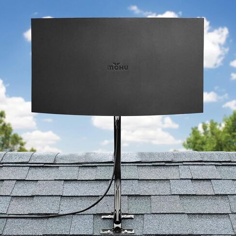 هوائي تلفزيون Mohu Sail Amplified داخلي وخارجي، نطاق 75 ميل، UHF VHF، متعدد الاتجاهات، 4K 8K UHD، تلفزيون NEXTGEN - مع صاري 20 بوصة، كابل 30 قدمًا (أسود) in Kuwait