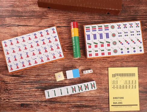 مجموعة ماجونغ الصينية، مجموعة ألعاب ماهجونغ الاحترافية، مجموعة ماه جونغ التقليدية الكاملة مع 146 بلاطة مرقمة كبيرة (1.5 بوصة، أزرق)، حقيبة حمل كلاسيكية وتعليمات (ماجيانغ، ما جونغ، ماج جونغ) in Kuwait