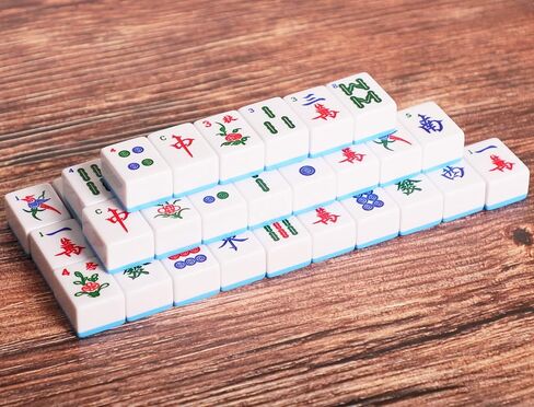 مجموعة ماجونغ الصينية، مجموعة ألعاب ماهجونغ الاحترافية، مجموعة ماه جونغ التقليدية الكاملة مع 146 بلاطة مرقمة كبيرة (1.5 بوصة، أزرق)، حقيبة حمل كلاسيكية وتعليمات (ماجيانغ، ما جونغ، ماج جونغ) in Kuwait