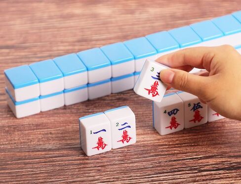 مجموعة ماجونغ الصينية، مجموعة ألعاب ماهجونغ الاحترافية، مجموعة ماه جونغ التقليدية الكاملة مع 146 بلاطة مرقمة كبيرة (1.5 بوصة، أزرق)، حقيبة حمل كلاسيكية وتعليمات (ماجيانغ، ما جونغ، ماج جونغ) in Kuwait