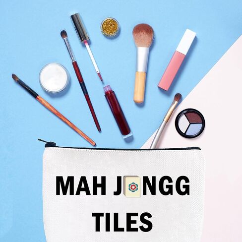Gzrlyf Mah Jongg Tile Bag Mahjong Lover Gift Mahjong Player حقيبة مستحضرات التجميل ملحقات سحاب الحقيبة (MAH JONGG TILES1) in Kuwait