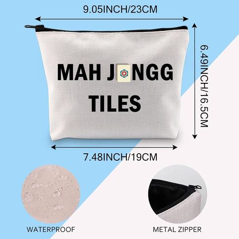 Gzrlyf Mah Jongg Tile Bag Mahjong Lover Gift Mahjong Player حقيبة مستحضرات التجميل ملحقات سحاب الحقيبة (MAH JONGG TILES1) in Kuwait