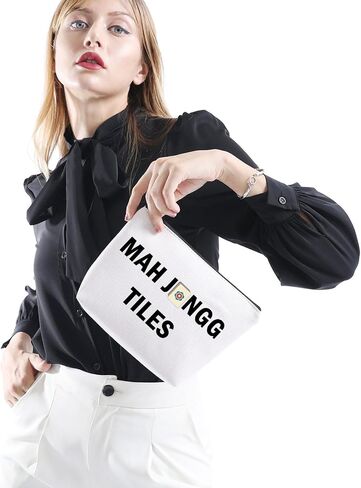 Gzrlyf Mah Jongg Tile Bag Mahjong Lover Gift Mahjong Player حقيبة مستحضرات التجميل ملحقات سحاب الحقيبة (MAH JONGG TILES1) in Kuwait