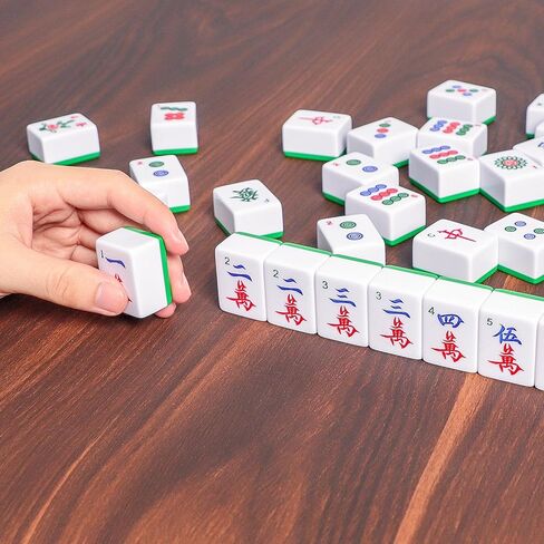 مجموعة ماجونغ الصينية، مجموعة ألعاب ماه جونغ، كاملة ماه جونغ التقليدية مع 146 قطعة مرقمة كبيرة (1.5 بوصة، أزرق)، حقيبة حمل زرقاء (ماجيانغ، 麻将، ما جونغ) in Kuwait