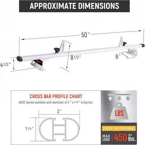 قضبان متقاطعة من الألومنيوم طراز AA-Racks طراز AX312 مناسبة لـ 2013-On NV200/ 2014-On Transit Connect/ 2013-2017 City Express، 3 Bar 50 بوصة - أبيض in Kuwait