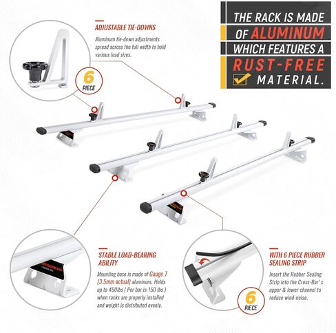 قضبان متقاطعة من الألومنيوم طراز AA-Racks طراز AX312 مناسبة لـ 2013-On NV200/ 2014-On Transit Connect/ 2013-2017 City Express، 3 Bar 50 بوصة - أبيض in Kuwait