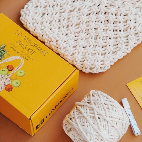 مجموعة Ganxxet Macrame للمبتدئين، مجموعة حقيبة سوق Macrame DIY مع سلك قطني 4 مم، شريط قياس، نمط وتعليم فيديو، مجموعة حقائب يد عصرية in Kuwait