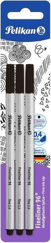 Pelikan Fineliner 96 Black Pens, 0.4mm Tip, Blister Packaging, Set of 3 (940601) in Saudi Arabia