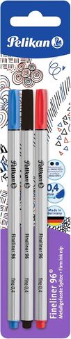 Pelikan Fineliner 96 Black Pens, 0.4mm Tip, Blister Packaging, Set of 3 (940601) in Saudi Arabia