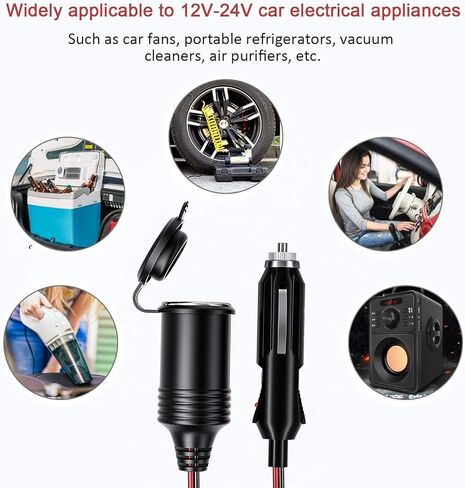 13FT Car Cigarette Lighter Extension Cord, Heavy Duty 12v 24v Cigarette Plug to Socket Extension Cable with 15A Fuse Dust-proof Cap in Saudi Arabia