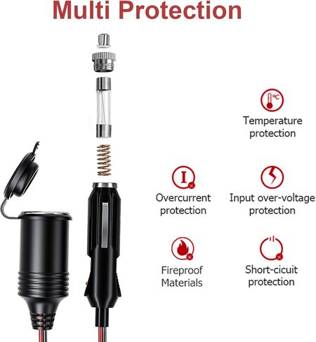 13FT Car Cigarette Lighter Extension Cord, Heavy Duty 12v 24v Cigarette Plug to Socket Extension Cable with 15A Fuse Dust-proof Cap in Saudi Arabia