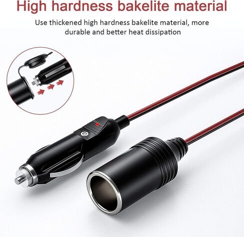 13FT Car Cigarette Lighter Extension Cord, Heavy Duty 12v 24v Cigarette Plug to Socket Extension Cable with 15A Fuse Dust-proof Cap in Saudi Arabia