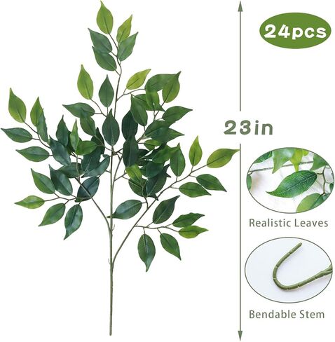 12pcs Artificial Greenery Stems Silk Green Leaves Fake 23in Ficus Garland Spray Plants Faux Greenery Decoration for Centerpieces Wedding Arch Flower Bouquet Table Home Decor (12) in Saudi Arabia
