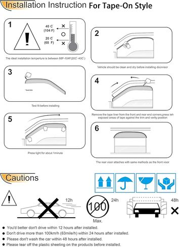 4 قطع من عاكس الرياح للنافذة الأمامية والخلفية الأصلية، مجموعات حماية من المطر للشمس على شكل تركيب خارجي، شريط متين على أقنعة النافذة مناسب لطراز Tesla Y 2020-2023 Model Y in Kuwait