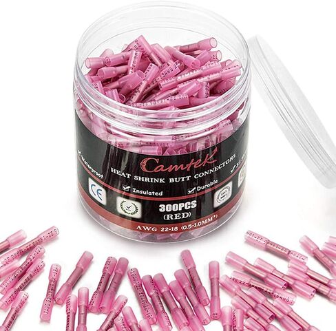 300PCS Heat Shrink Butt Connectors Red 22-18 AWG, Insulated Waterproof Electrical Wire Connectors Marine Grade Tinned Red Copper Crimp Splice Terminals for Marine,Truck,Stereo in Saudi Arabia