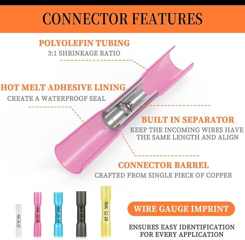 300PCS Heat Shrink Butt Connectors Red 22-18 AWG, Insulated Waterproof Electrical Wire Connectors Marine Grade Tinned Red Copper Crimp Splice Terminals for Marine,Truck,Stereo in Saudi Arabia