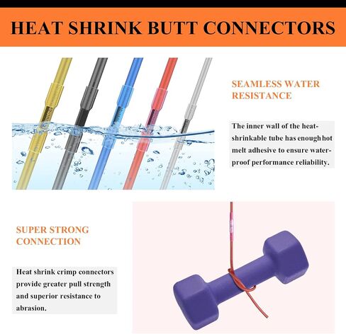 300PCS Heat Shrink Butt Connectors Red 22-18 AWG, Insulated Waterproof Electrical Wire Connectors Marine Grade Tinned Red Copper Crimp Splice Terminals for Marine,Truck,Stereo in Saudi Arabia