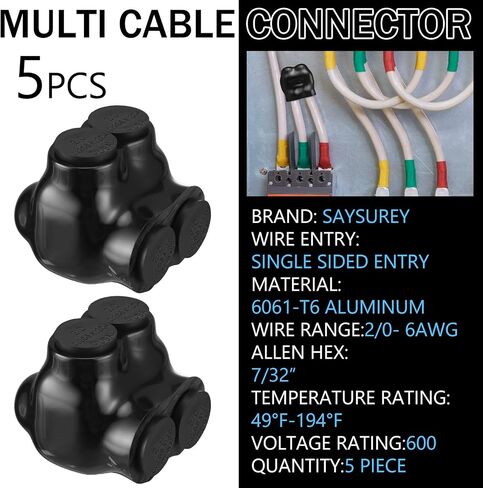 5 Pcs Insulated Multi Cable Connectors 2 Port Single Entry Splice Electrical Power Connector Black Interconnect Terminals Pre Filled Wire Connectors (4-14 AWG Wire Range) in Saudi Arabia