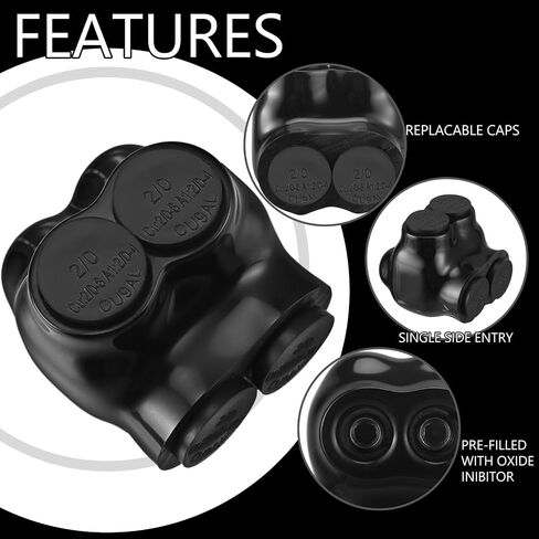5 Pcs Insulated Multi Cable Connectors 2 Port Single Entry Splice Electrical Power Connector Black Interconnect Terminals Pre Filled Wire Connectors (4-14 AWG Wire Range) in Saudi Arabia