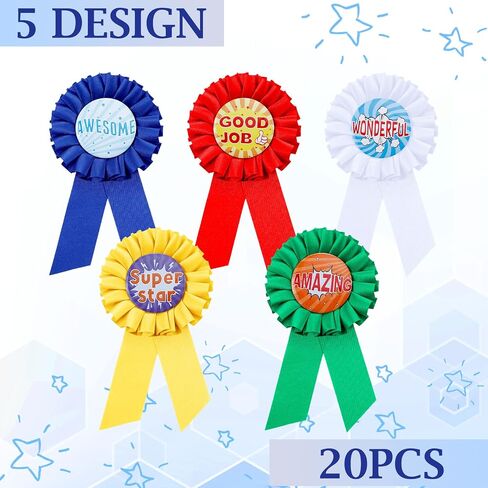 Inspirational Award Ribbon Rosette Ribbon Motivational Prize Ribbon Satin Victory Honorable Recognition Ribbons Badge for Kids Student Winner Competition Classroom School 5 Designs (20 Pcs) in Saudi Arabia