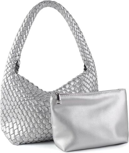 Woven Handbag for Woman Vegan Leather Shoulder bag and Purse Small Fashion Shopper Totes Ladies Underarm Bags in Kuwait