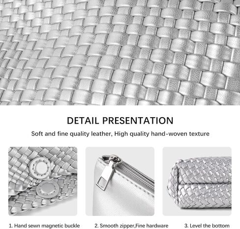 Woven Handbag for Woman Vegan Leather Shoulder bag and Purse Small Fashion Shopper Totes Ladies Underarm Bags in Kuwait