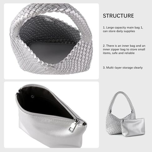 Woven Handbag for Woman Vegan Leather Shoulder bag and Purse Small Fashion Shopper Totes Ladies Underarm Bags in Kuwait