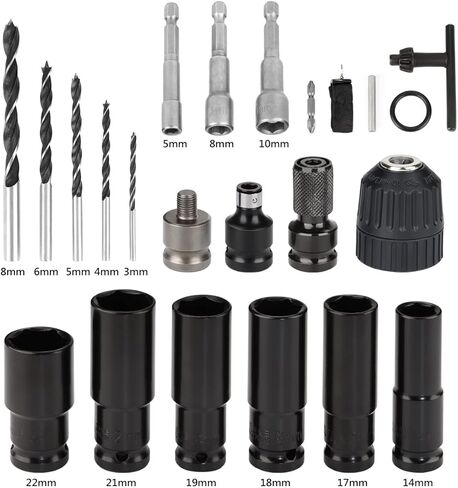 طقم مفتاح ربط لا سلكي 18 فولت، مفك كهربائي بدون فرشاة مقاس 1/2 بوصة 3200 دورة في الدقيقة وعزم دوران أقصى 1500 نيوتن متر، قطعتان من البطاريات، شاحن سريع، 6 مقابس in Kuwait