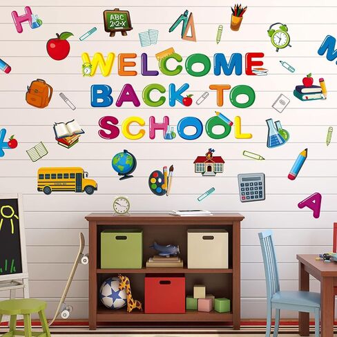 68 Pcs Back to School Classroom Bulletin Border Decoration School Bus Cutout Book School Bag Pencil Clock House Palette Cutout for First Day of School Classroom Chalkboard Wall Decor in Saudi Arabia
