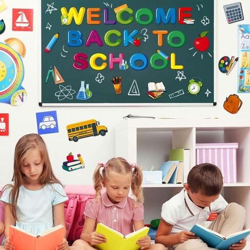 68 Pcs Back to School Classroom Bulletin Border Decoration School Bus Cutout Book School Bag Pencil Clock House Palette Cutout for First Day of School Classroom Chalkboard Wall Decor in Saudi Arabia