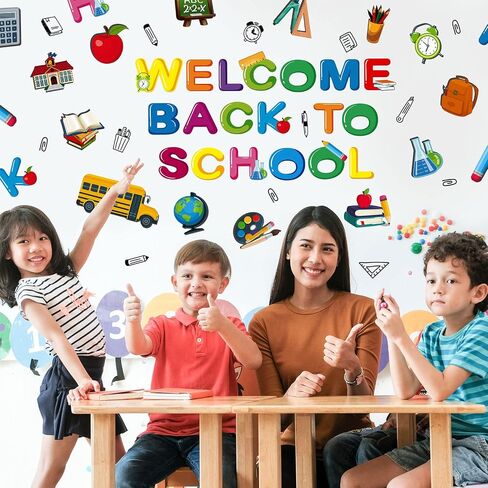 68 Pcs Back to School Classroom Bulletin Border Decoration School Bus Cutout Book School Bag Pencil Clock House Palette Cutout for First Day of School Classroom Chalkboard Wall Decor in Saudi Arabia