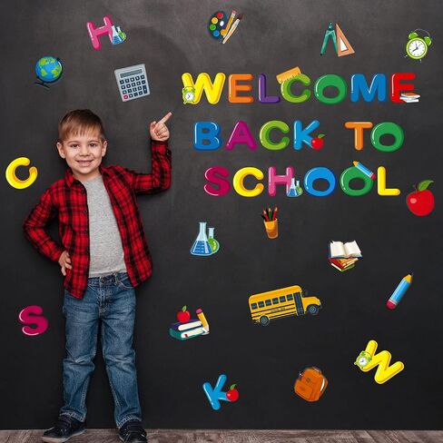 68 Pcs Back to School Classroom Bulletin Border Decoration School Bus Cutout Book School Bag Pencil Clock House Palette Cutout for First Day of School Classroom Chalkboard Wall Decor in Saudi Arabia