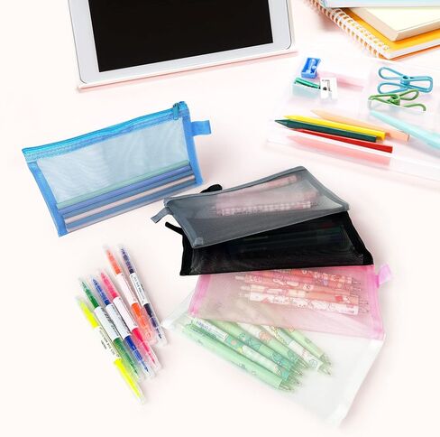4 Pack Pencil Case Pen Pouch Case Clear Case Marker Pouch, Multifonction Organizer Bag Transparent Travel Cosmetic Bag, Multi-Purpose Office College School Gift for adults Teen in Saudi Arabia