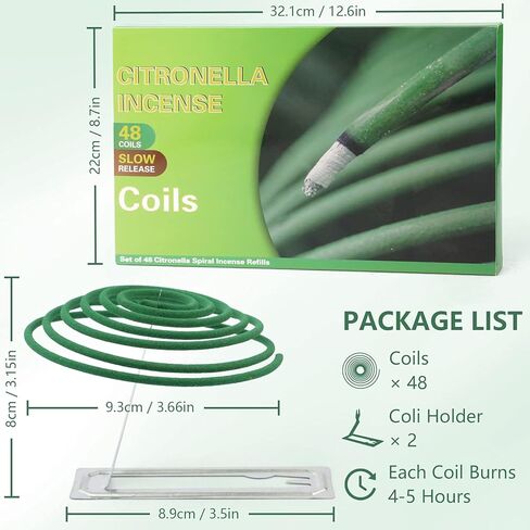 ملفات البخور الحلزونية السترونيلا - لفائف معطرة بعشب الليمون، ملفات السترونيلا في الهواء الطلق، زيت السترونيلا العطري، البخور 48 قطعة للخارج، في الداخل، المنزل، الفناء الخلفي، المخيم، النزهة، الفناء in Kuwait