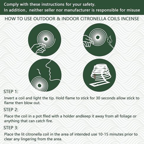 ملفات البخور الحلزونية السترونيلا - لفائف معطرة بعشب الليمون، ملفات السترونيلا في الهواء الطلق، زيت السترونيلا العطري، البخور 48 قطعة للخارج، في الداخل، المنزل، الفناء الخلفي، المخيم، النزهة، الفناء in Kuwait