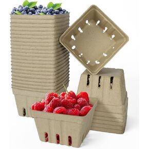 30 PCS سلة توت الألياف الطبيعية ، سلة إنتاج صغيرة مقولبة للفراولة ، التوت ، التوت ، شاشة الخضار ، حاوية التوت لسوق المزارعين ، متجر البقالة ، اختيار الفاكهة in Kuwait