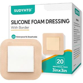 20 Pack Silicone Foam Dressing 3"x3" Gentle Border, Waterproof Silicone Bandages for Wounds Care, Super Absorbent Wound Dressing, Bed Sore Patches in Saudi Arabia