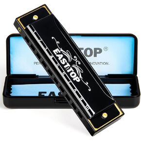 EAST TOP هارمونيكا، C Key Blues Harmonica للمبتدئين، جميع المستويات والمراهقين، جهاز الفم ذو 10 فتحات للطلاب كهدية، أسود in Kuwait