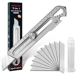 BECOWIN 7-In-1 Mutipurpose Utility Knife, Stainless Steel Retractable Box Cutter, Heavy Duty Snap off Cutter Knife with 10PC 18MM SK5 Blades, Safety Lock Design in Saudi Arabia