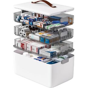 funest 4- Tier Medicine Storage Box Organizer Portable First Aid kit Box Empty with Handle, Multipurpose Medical Supply Organizer with Removable Tray, White in Kuwait