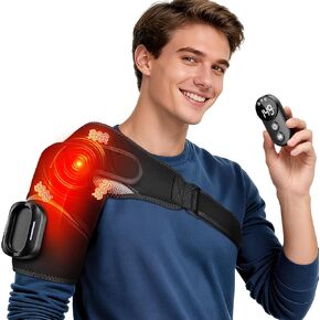 Shoulder Heating Pad with Remote, Heated Shoulder Wrap with Massage, Shoulder Massager with Heat for Rotator Cuff Pain Black in Kuwait