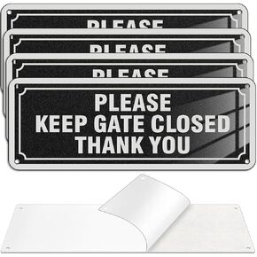 4 Pack Aluminum Please Keep Gate Closed Sign, 8" x 3" Self-Adhesive Pre Drilled Holes Aluminum Metal Warning Sign for Office Home Door, Weatherproof, Scratch, Indoor/Outdoor Use in Saudi Arabia