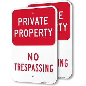 SmartSign Private Property No Trespassing Sign - 2-Pack, 12" x 18", 80 mil Thick Aluminum Composite (ACM), Pre-Drilled Holes, Red and White, Made in USA in Kuwait