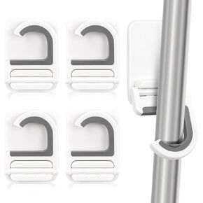 4 Pcs White Broom and Mop Holder Wall Mount Self-Adhesive Anti-Slip Gripper Cleaning Organizer Mop Handle Hanger Multi-Purpose Hook for Household, Home, Kitchen,Bathroom, Garden, Garage Storage in Saudi Arabia