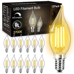 DAYBETTER E12 LED لمبة عكس الضوء، مصابيح الثريا، مصابيح الشمعدانات 60 واط أي ما يعادل، 2700K أبيض دافئ ناعم، 5.5W 600LM، لهب طرف لمبة ضوء اللهب خمر، 12 حزمة in Kuwait