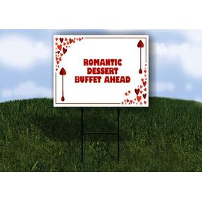 Romantic Dessert Buffet Ahead Red Frame With Hearts Up Arrows A-Frame Single Sided 23x23 in. sign in Kuwait