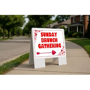 Sunday Brunch Gathering Red Frame With Hearts Directional Arrows A-Frame Double Sided 23x23 in. sign in Kuwait