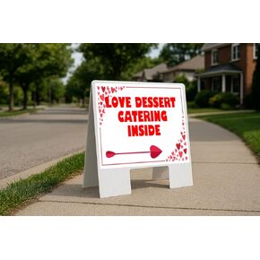 Love Dessert Catering Inside Red Frame With Hearts Up Arrows A-Frame Single Sided 23x23 in. sign in Kuwait